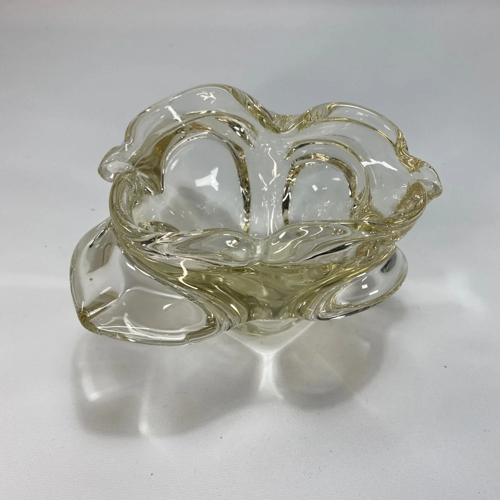 Vtg 80s Crystal Hand Blown Fish Bowl Bouquet Flower Vase Action International